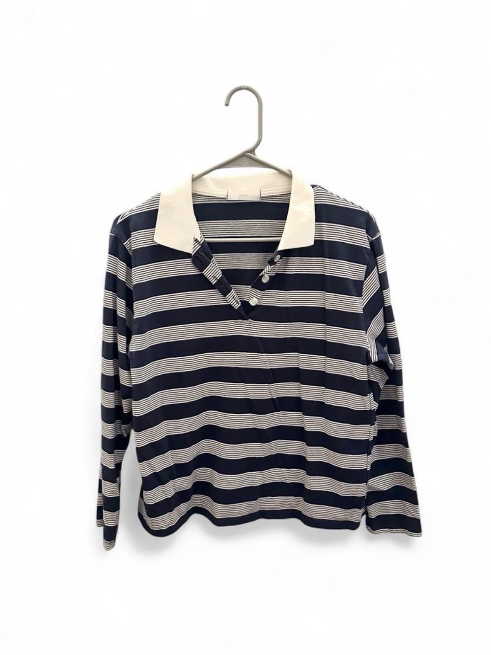 Navy & Cream Striped Long Sleeve Polo Korean brand - size small